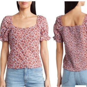 Madewell Red and Blue Floral Top Size 2
